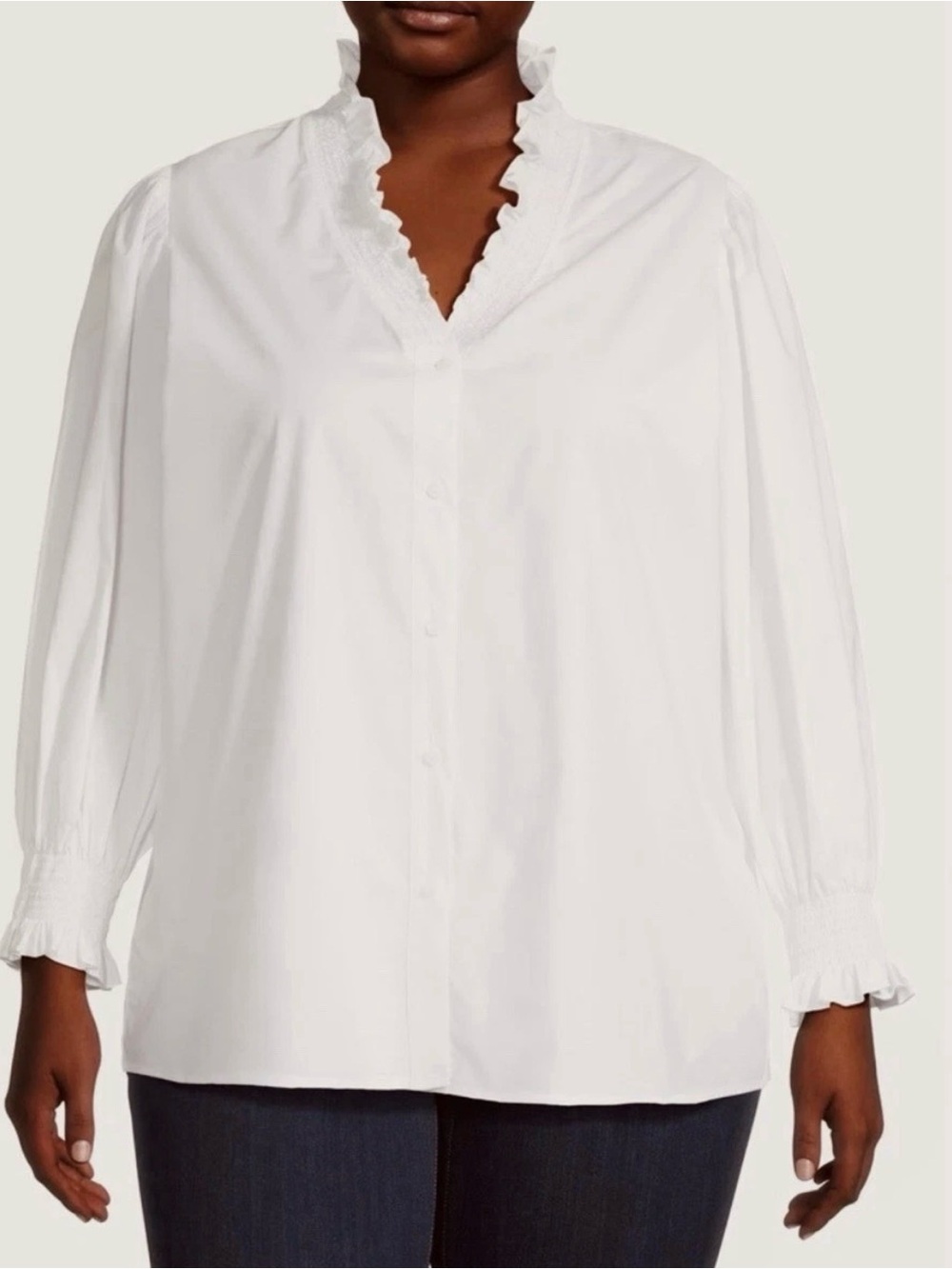 NWT Harshman Bonnie White Blouse Size 3X Ruffle Boho Cotton Poplin Button Top